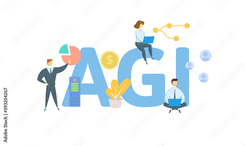 AGI, Adjusted Gross Income. Concept with keywords, people and icons. Flat vector illustration. Isolated on white background. AGI, Adjusted Gross Income. Concept with keywords, people and icons. Flat vector illustration. Isolated on white background.