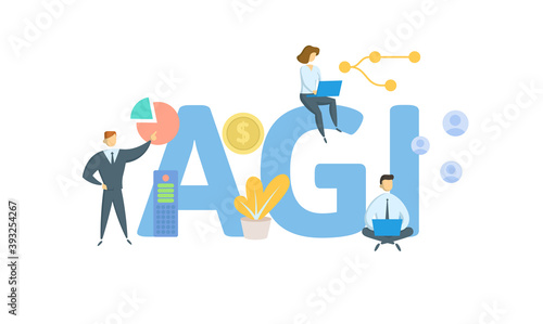 AGI, Adjusted Gross Income. Concept with keywords, people and icons. Flat vector illustration. Isolated on white background.