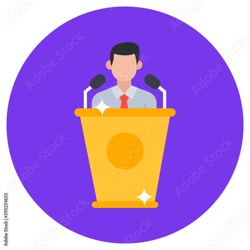 
Orator, public speech concept in flat rounded icon
