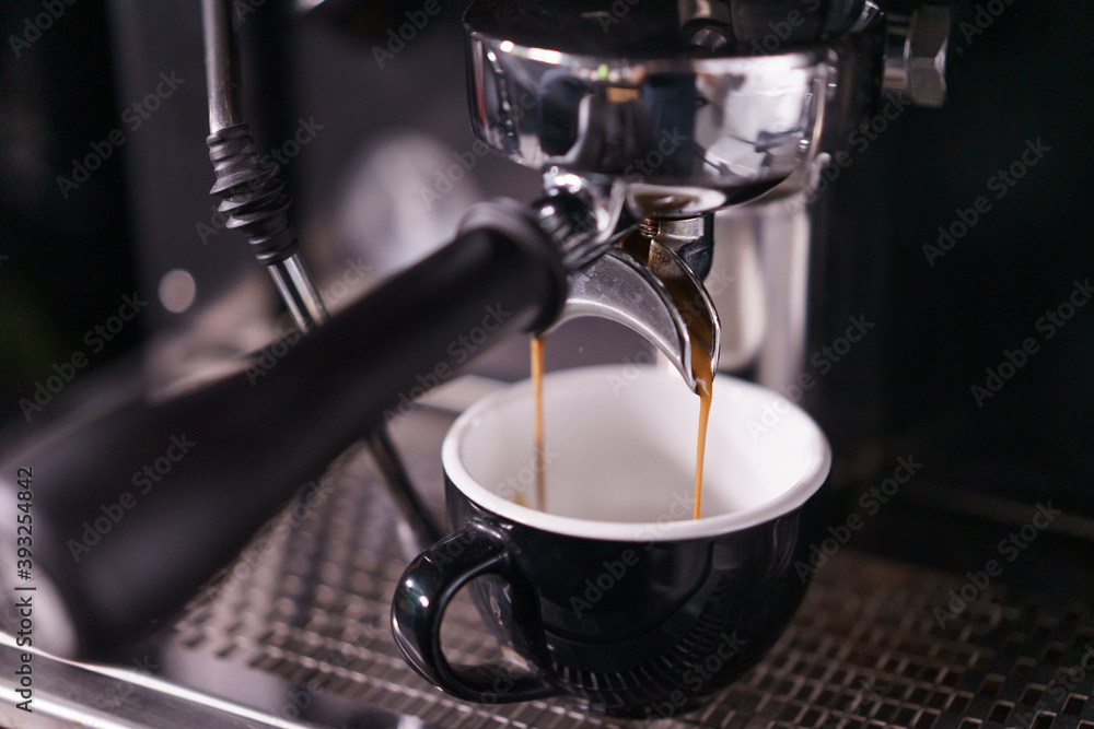 make a cup of coffee with coffee machine in cafe make a cup of coffee with coffee machine in cafe