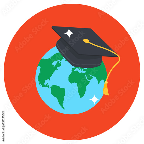 

Modern flat rounded icon of global education 
