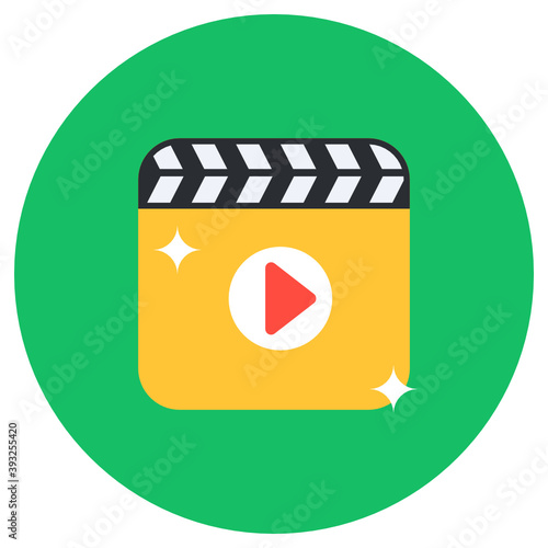 
Video over clapperboard, filmmaking flat icon
