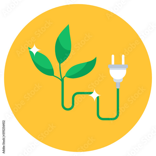 
Icon of leaves connected with plug depicting eco energy 
