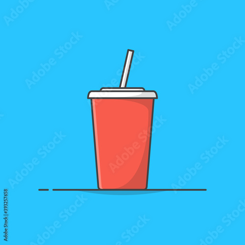 Soda Cup With Straw Vector Icon Illustration. Red And White Cup For Soda Or Cold Beverage. Disposable Soda Cup