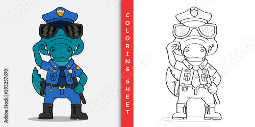 Crocodile the police cartoon, Coloring sheet for stay home activity