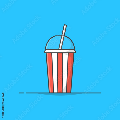 Soda Cup With Straw Vector Icon Illustration. Red And White Cup For Soda Or Cold Beverage. Disposable Soda Cup