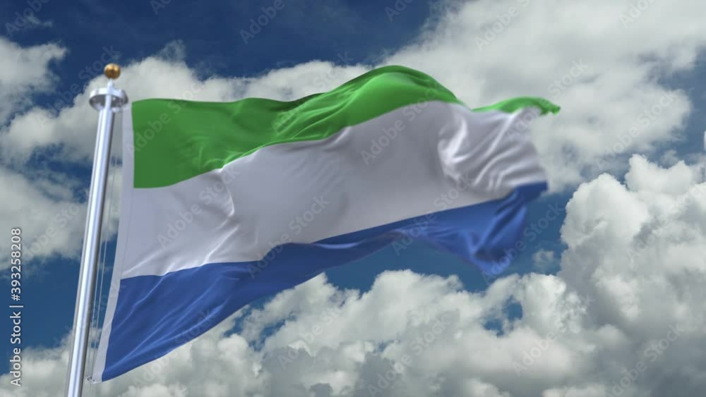 4k looping flag of Sierra Leone with flagpole waving in wind;timelapse ...