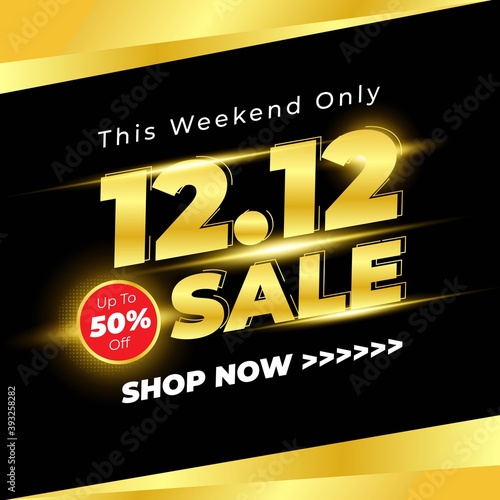 12.12 Shopping day sale banner background with Black Gold Colour. .12 December sale poster template, Promotion Mega Sale, Super Sale 12. .Vector illustration