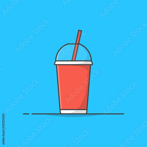 Soda Cup With Straw Vector Icon Illustration. Red And White Cup For Soda Or Cold Beverage. Disposable Soda Cup