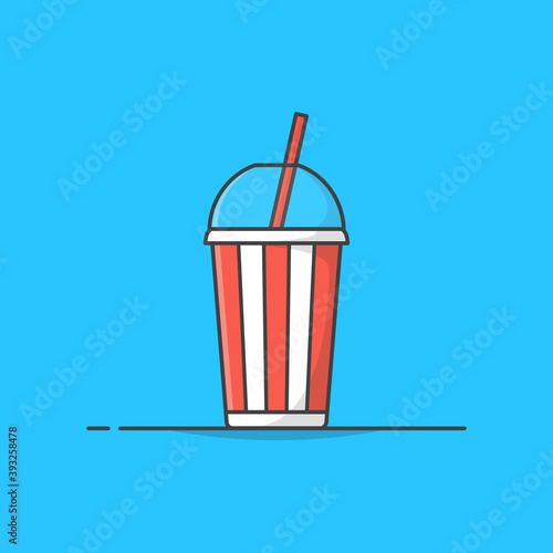 Soda Cup With Straw Vector Icon Illustration. Red And White Cup For Soda Or Cold Beverage. Disposable Soda Cup