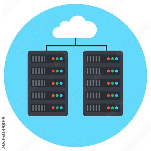 
Datacenter icon, modern flat rounded vector of server room 
