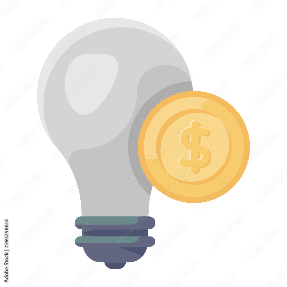 Coin with bulb, financial idea in flat style
Coin with bulb, financial idea in flat style