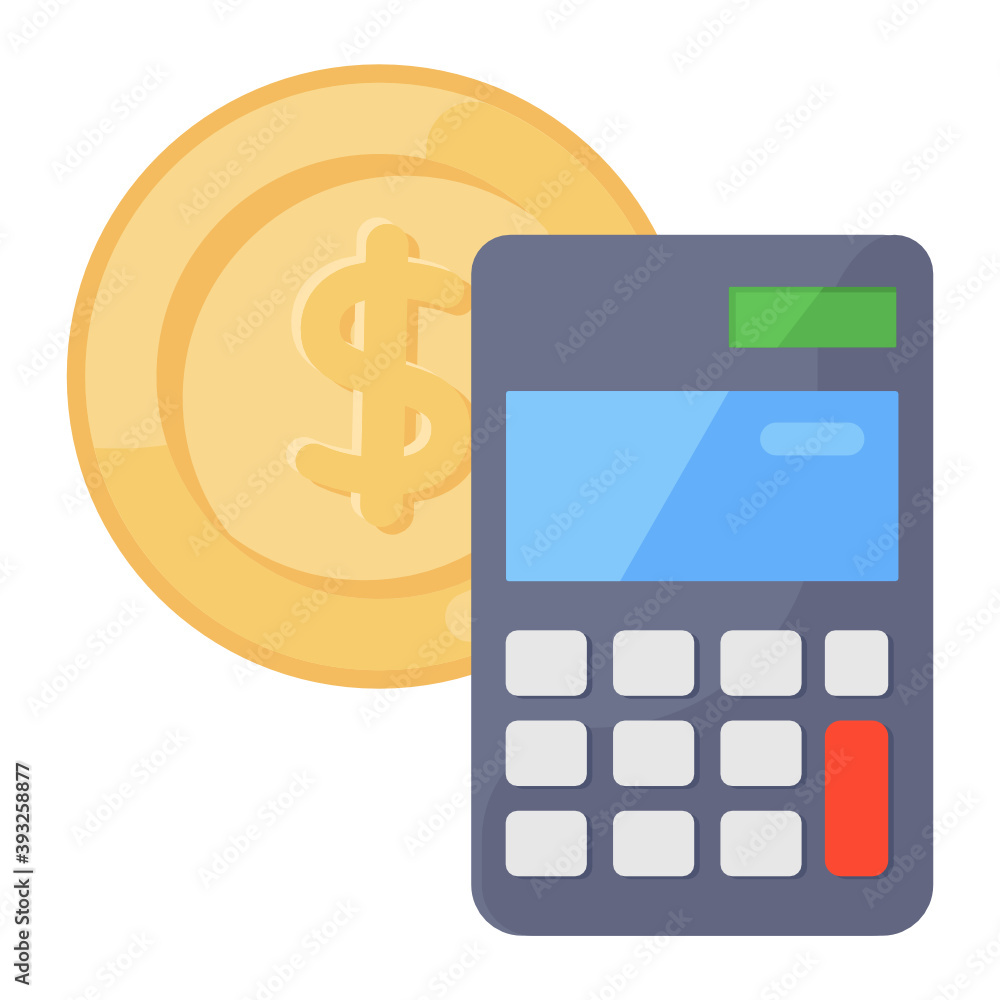 Dollar coin with calculator, flat icon of cost estimation
Dollar coin with calculator, flat icon of cost estimation