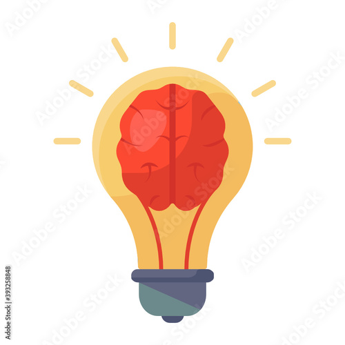 
Brain inside a bulb, trendy flat icon of brainstorming 
