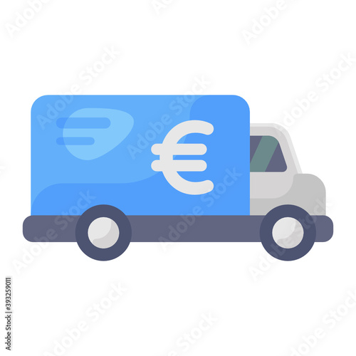 
Dollar coin on armored van, editable flat style 

