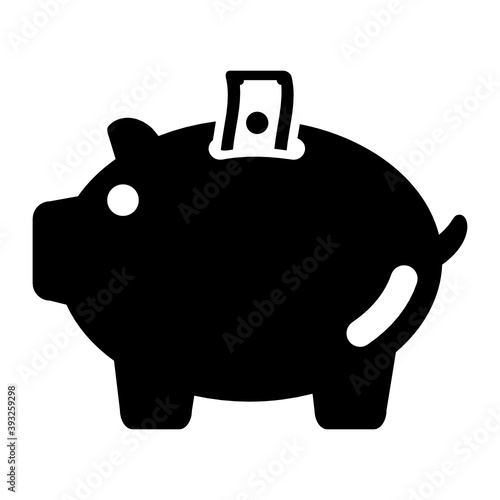 
Piggy bank with banknote, trendy flat icon of money savings 
