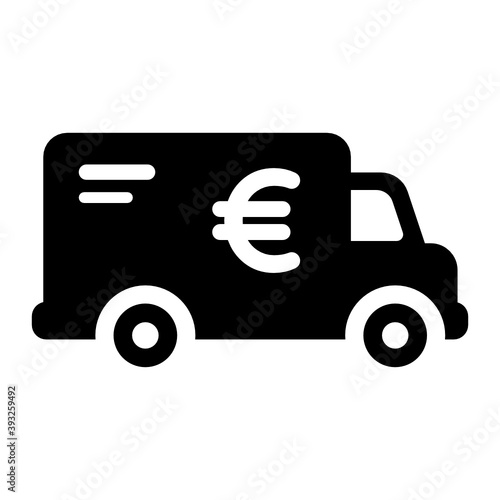 
Dollar coin on armored van, editable flat style 
