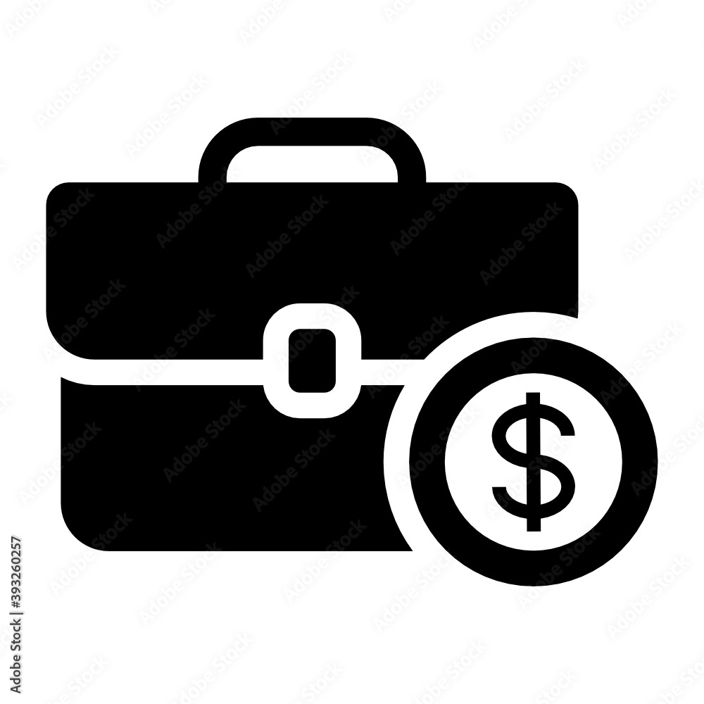 Business bag icon in flat style, suitcase with dollar coin
Business bag icon in flat style, suitcase with dollar coin