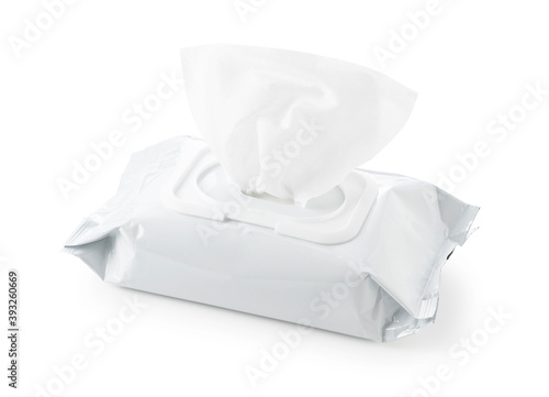 Obraz na płótnie Wet wipes placed on a white background