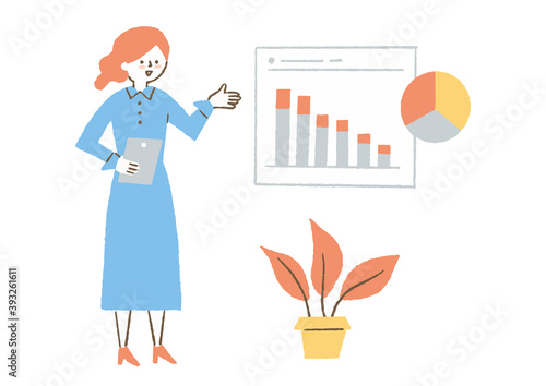 会社でプレゼンしている女性