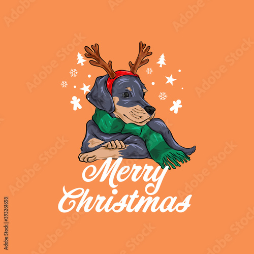 Christmas Vector Dog Dobermann Illustration photo