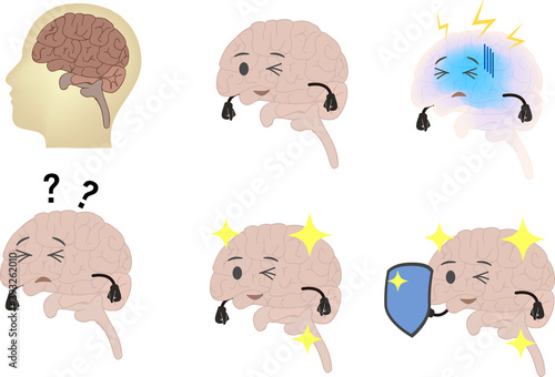元気な脳 物忘れがひどい脳 可愛い脳のイラストセット Stock Vector Adobe Stock 元気な脳 物忘れがひどい脳 可愛い脳のイラストセット Stock Vector Adobe Stock