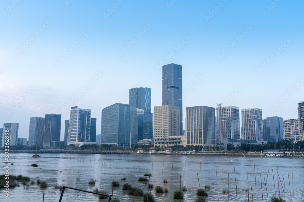 Fototapeta premium Night view of the North Bank of Minjiang River, Fuzhou City, Fujian Province, China