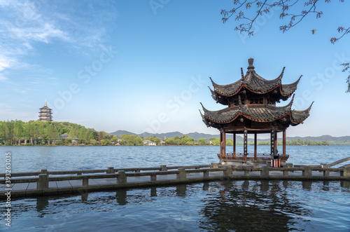 Landscape of West Lake（xihu）. Long Bridge and Leifeng Pagoda. Located in Hangzhou City, Zhejiang Province, China.