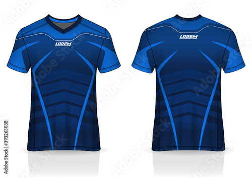 Soccer jersey mockup. t-shirt sport design template, uniform front and back view. blue color