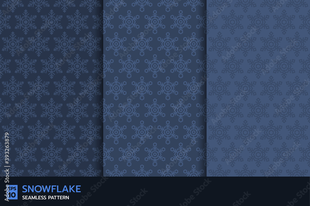 set of snowflake seamless pattern on indigo blue background set of snowflake seamless pattern on indigo blue background