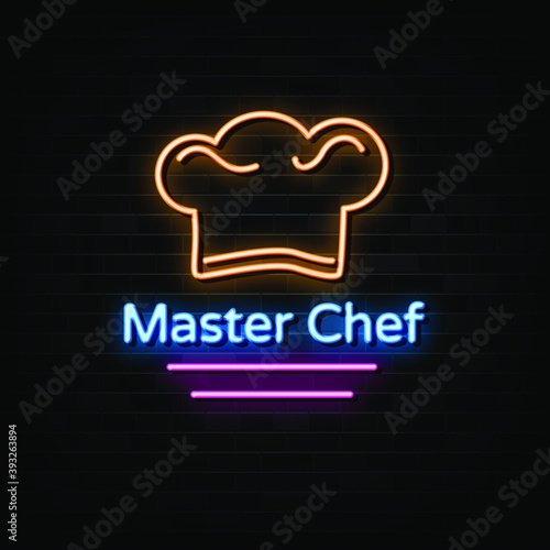 Master chef neon signs vector. Design template neon style