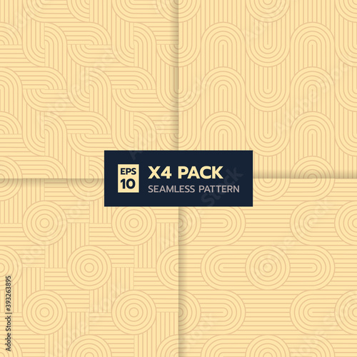 set of classic abstract weave line seamless pattern on yellow light background