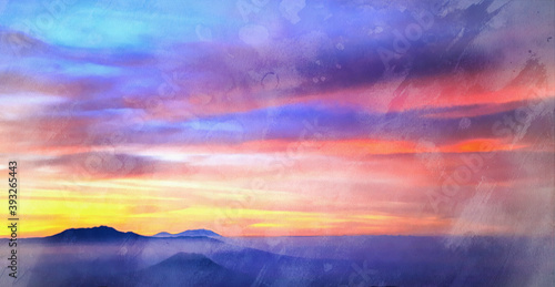 Beautiful sunset with mountains and colorful sky