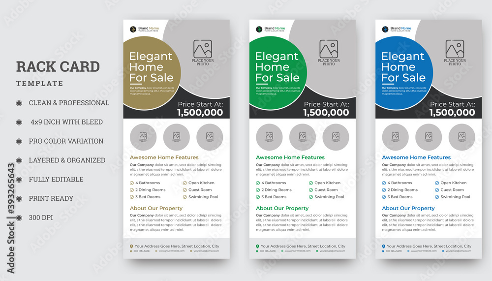 Obraz premium Real Estate Agency & Home Sale Business Rack Card & DL Flyer, Minimalist Real Estate Rack Card With Creative Shapes. 
