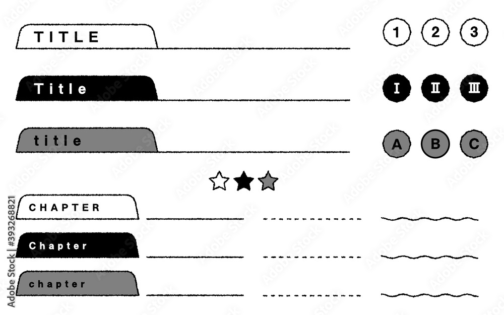 手書きのタブ風タイトルなど見出しデザインセット モノクロ Stock Vector Adobe Stock