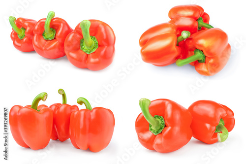 Collage of red bell peppers isolated on a white cutout