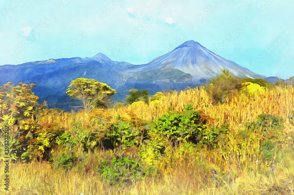 Fototapeta premium Scenery mountain landscape aquarelle painting