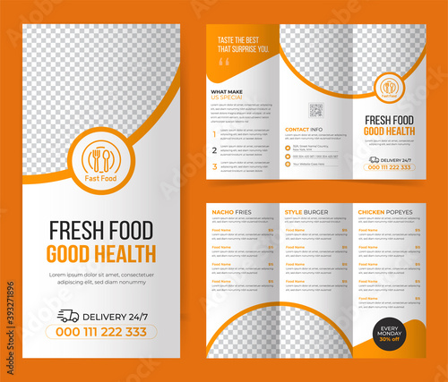 Trifold brochure for food menu template. fast food menu brochure template.