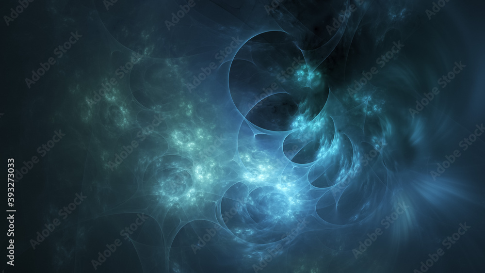 Obraz premium Abstract colorful blue crystal shapes. Fantasy light background. Digital fractal art. 3d rendering.