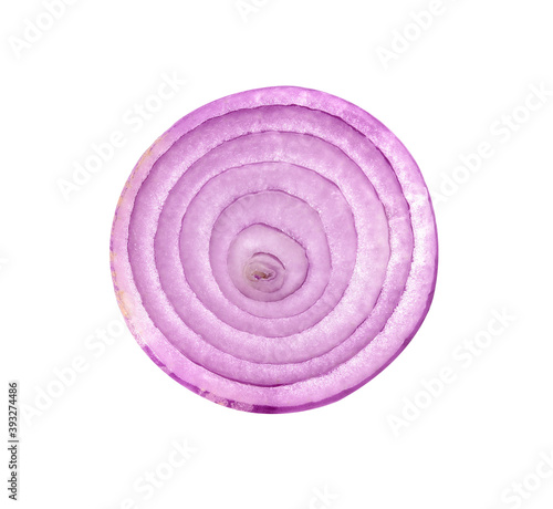 sliced red onion isolated on white background. Top view