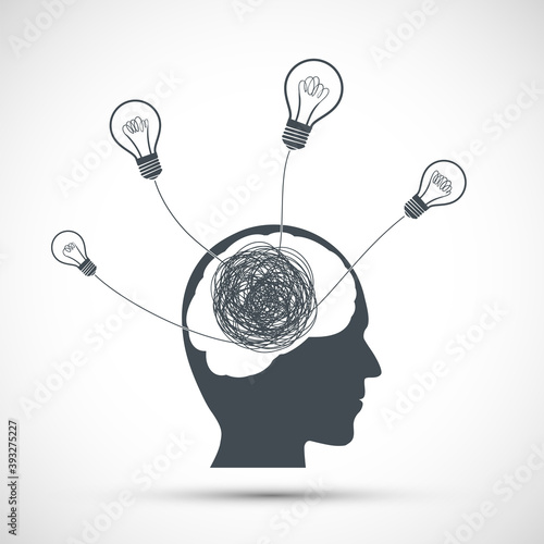 Human head icon with light bulbs. Vector illustration.