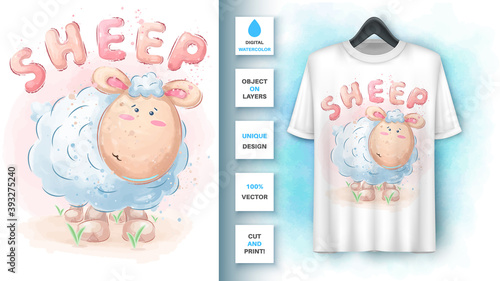 Watercolor sheep - poster and merchandising