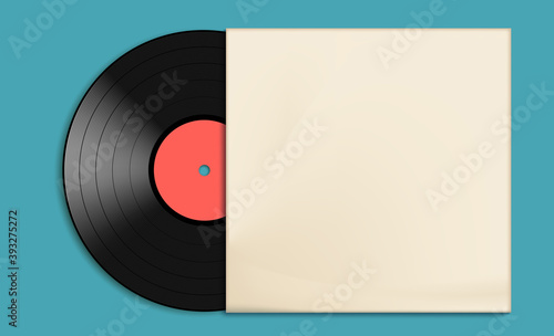 Vinyl record disc in paper case. Vector banner.