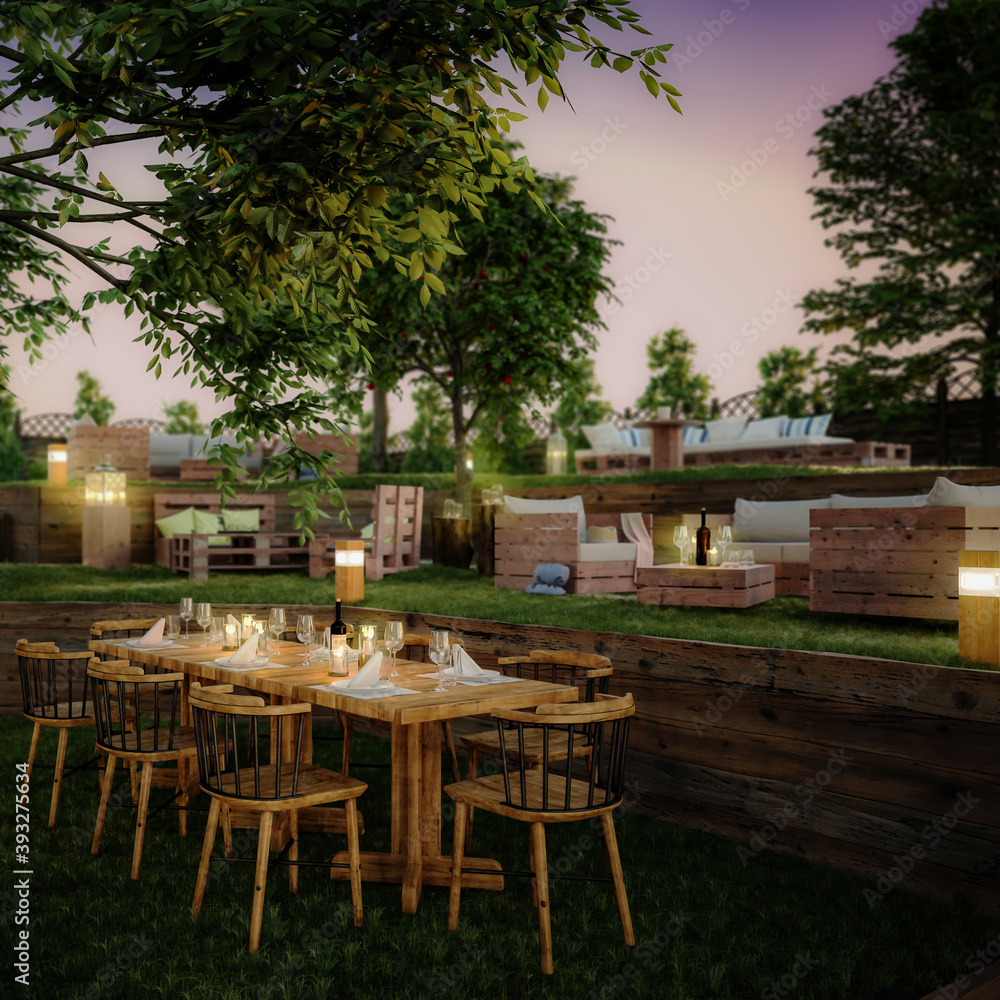 Garden Area  of Pub & Restaurant (focus) - 3d visualization