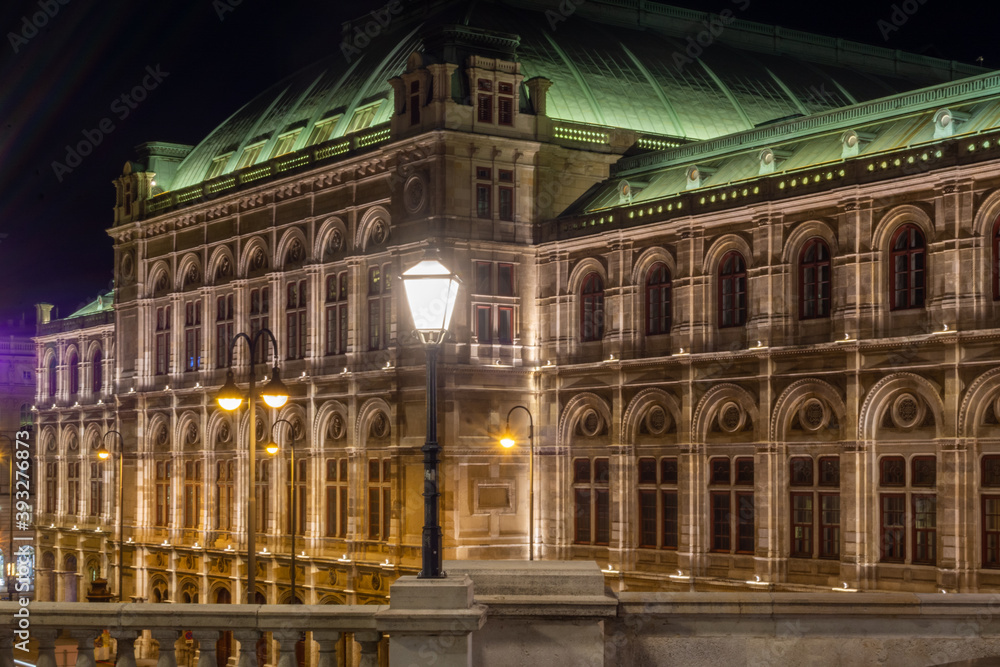 State Opera house in Vienna at night, Austria