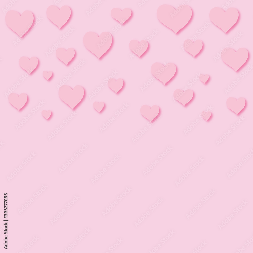 Pink hearts background, shadowed hearts pattern frame 
