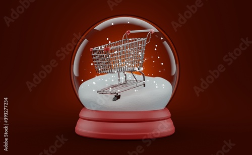 Shopping cart inside christmas glass ball