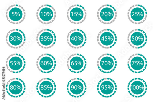 Download Progress Circle Icons - Vector Illustrations From 5 To 100 Percent - Isolated On White Background