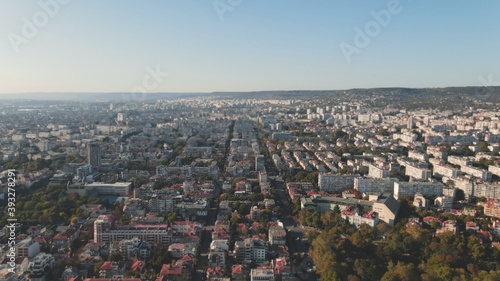 Aerial tilt-shift small town in autumn
