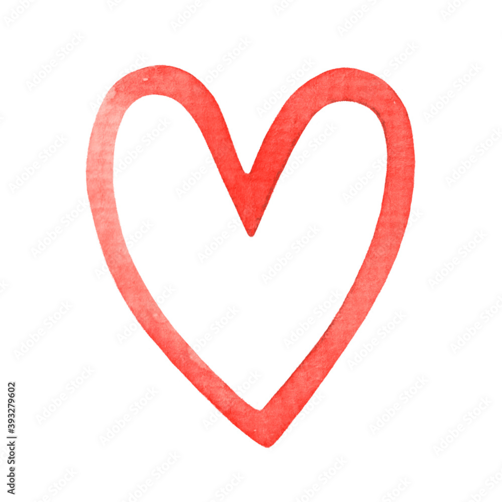 Watercolor contour of red heart isolated on white background. Love symbol. Valentine's Day. Watercolor contour of red heart isolated on white background. Love symbol. Valentine's Day.